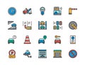 Set of Car Parking Flat Color Icons. Truck, Parking Meter, Traffic Cone and more Royalty Free Stock Photo