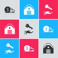 Set Car rental, Garage and House key icon. Vector Royalty Free Stock Photo