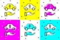 Set Car rental icon isolated on color background. Rent a car sign. Key with car. Concept for automobile repair service Royalty Free Stock Photo