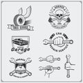 Set of car service labels, badges and design elements.