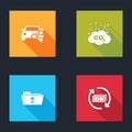 Set Car sharing, CO2 emissions cloud, Delete folder and Refund money icon. Vector