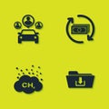 Set Car sharing, Folder download, Methane emissions reduction and Refund money icon. Vector