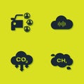 Set Car sharing, Methane emissions reduction, CO2 cloud and Music streaming service icon. Vector