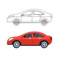 Set of car silhouettes, outlines, contours