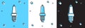 Set Car spark plug icon isolated on blue and white, black background. Car electric candle. Vector Royalty Free Stock Photo