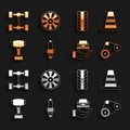 Set Car spark plug, Traffic cone, Timing belt kit, Auto service check automotive, Gear shifter, tire wheel, Chassis car Royalty Free Stock Photo