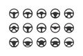 Set of car steering wheel silhouettes. Flat steering wheel icon. Isolated silhouette on a white background