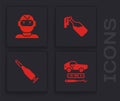 Set Car theft, Thief mask, Cocktail molotov and Bullet icon. Vector Royalty Free Stock Photo
