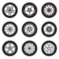 Set of car wheels with a different design Royalty Free Stock Photo