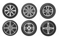 Set of car wheels icon flat, wheel tyre for auto