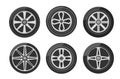 Set of car wheels icon flat, wheel tyre for auto