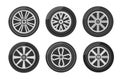 Set of car wheels icon flat, wheel tyre for auto