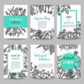 Set of card with hand drawn herbs and wild flowers Vintage collection of plants Floral wedding invitation Vector