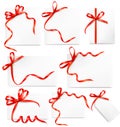 Set of card notes with red gift bows with ribbons Royalty Free Stock Photo