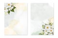 Set of card template with watercolor white anemone flower on stains Royalty Free Stock Photo