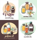 Set of card templates with essential oil bottles Royalty Free Stock Photo