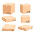 Set of cardboard box mockups different size. Isolated on white background.