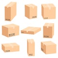 Set of cardboard box mockups different size. Isolated on white background.