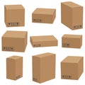 Set of cardboard box mockups different size. Isolated on white background.