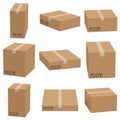 Set of cardboard box mockups different size. Isolated on white background.