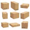 Set of cardboard box mockups. Isolated on white background. Vector carton packaging box