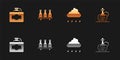 Set Cardboard box of wine, Bottle, Cloud with rain and Wine italian fiasco bottle icon. Vector