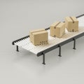 set of cardboard boxes on a conveyor belt on a gray background Royalty Free Stock Photo