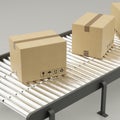 set of cardboard boxes on a conveyor belt on a gray background Royalty Free Stock Photo