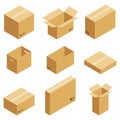 Set of cardboard boxes isolated on white background. Royalty Free Stock Photo