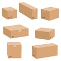 Set of cardboard boxes isolated on white background. Vector carton packaging box.