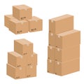 Set of cardboard boxes isolated on white background. Vector carton packaging box.