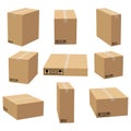 Set of cardboard boxes mockups. Carton delivery packaging box. Vector 3D illustration isolated Royalty Free Stock Photo