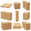 Set of cardboard boxes mockups. Carton delivery packaging box. Vector 3D illustration isolated