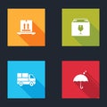 Set Cardboard boxes on pallet, Delivery with fragile content, truck and Umbrella and rain drops icon. Vector Royalty Free Stock Photo