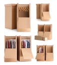 Set of cardboard wardrobe boxes on background Royalty Free Stock Photo