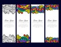 Set of cards or banners with colorful floral zentangle ornament.