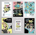 Set of cards and banners in 80s-90s memphis style. Royalty Free Stock Photo