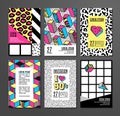 Set of cards and banners in 80s-90s memphis style. Royalty Free Stock Photo