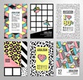 Set of cards and banners in 80s-90s memphis style. Royalty Free Stock Photo