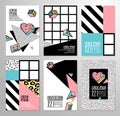 Set of cards and banners in 80s-90s memphis style. Royalty Free Stock Photo