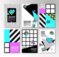 Set of cards and banners in 80s-90s memphis style. Royalty Free Stock Photo