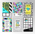 Set of cards and banners in 80s-90s memphis style. Royalty Free Stock Photo