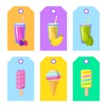 Set of cards banners tags package labels with cartoon ice cream and smoothies