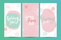 Set of Spring sale cards with blooming flowers. Design template card for the hotel, beauty salon, spa, restaurant, club Royalty Free Stock Photo