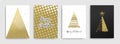 Set of cards with Christmas trees. White, black and gold colors Royalty Free Stock Photo