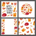 Set of cards with doodle anti Valentine's day icons. Royalty Free Stock Photo