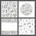 Set of cards with doodle ecology icons. Royalty Free Stock Photo