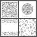 Set of cards with doodle online shopping icons. Royalty Free Stock Photo