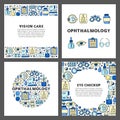 Set of cards with doodle ophthalmology icons.