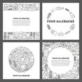 Set of cards with doodle outline food allergens.